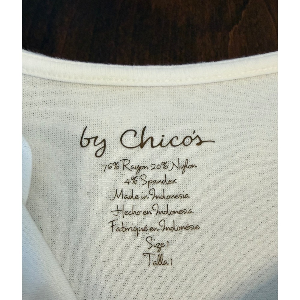 Chico's White Knit Top 3/4 Sleeve Size 1 Med Clean Girl‎ Coastal Grandma Chic - Picture 4 of 5